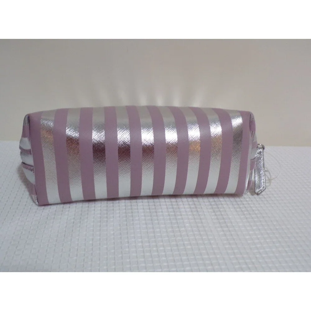 New York & Company Pink & Silver Striped Metallic Cosmitic Bag w/Tag Zipper Clos